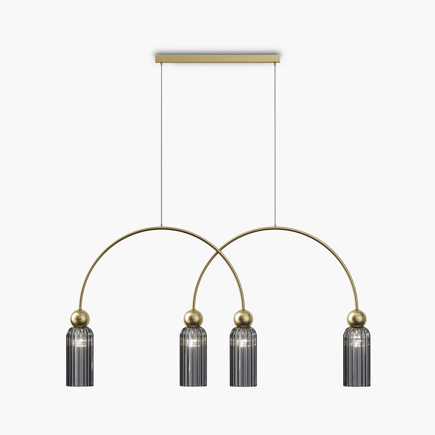Pendant Light Golden Metal Frame Fluted Glass Shade 4-Light E14 40W – Antic | Maytoni