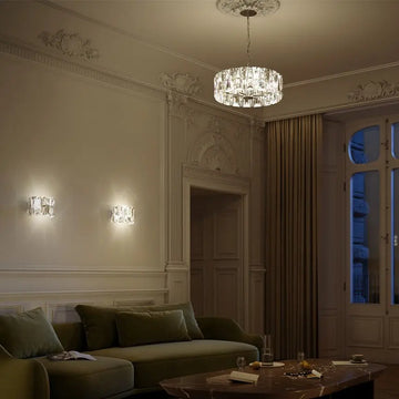 Wall lamp with chrome-colored metal frame and clear glass panels – Puntes | Maytoni