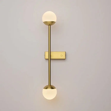 Wall light made of brass-coloured metal with two white glass spheres and touch dimmer – TOUCH | Maytoni