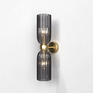 Wandleuchte Gold gebürstet, 2 rauchgraue gerippte Glasschirme, 2× E14 40 W – Antic - Esszett Luxury | Stilvolles Wohnen mit Charakter