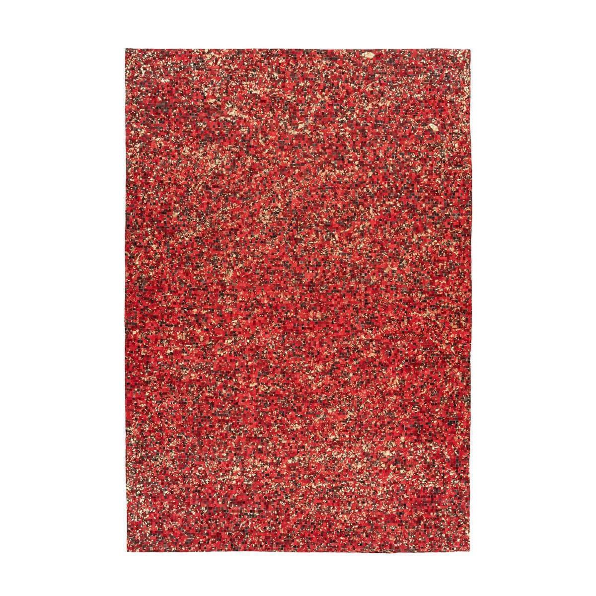 Teppich – Patchwork Muster, Leder Oberfläche, Rot Gold Optik, 200 x 290 cm - Finish 125 | Kayoom