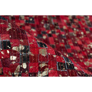Teppich – Patchwork Muster, Leder Oberfläche, Rot Gold Optik, 80 x 150 cm - Finish 125 | Kayoom