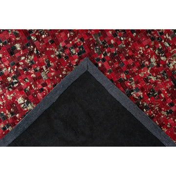 Teppich – Patchwork Muster, Leder Oberfläche, Rot Gold Optik, 120 x 170 cm - Finish 125 | Kayoom