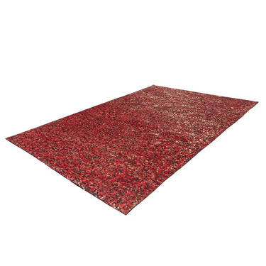 Teppich – Patchwork Muster, Leder Oberfläche, Rot Gold Optik, 80 x 150 cm - Finish 125 | Kayoom