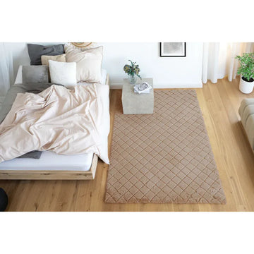 Teppich – Polyester Oberfläche, Geprägtes Muster, Beige Farbe, 80 x 150 cm - Imala 125 | Kayoom