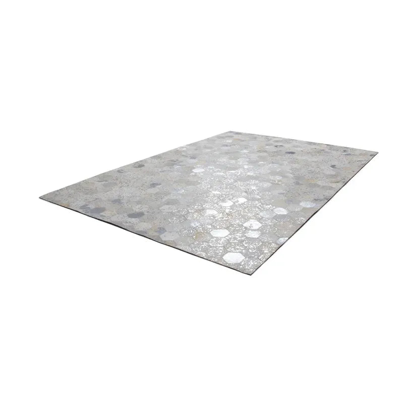 Lederteppich – Echtes Leder, Silberne Applikationen, Wabenmuster Design, 80 x 150 cm - Spark 210 | Kayoom