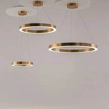 Pendant light Brass-colored stainless steel Acrylic elements Ring-shaped design – Saturno | Maytoni