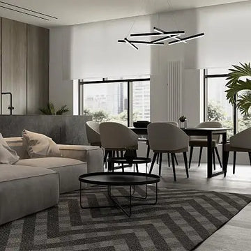 Pendant light with black geometric metal frame, integrated 79 W LED and opal/acrylic diffuser – Line | Maytoni