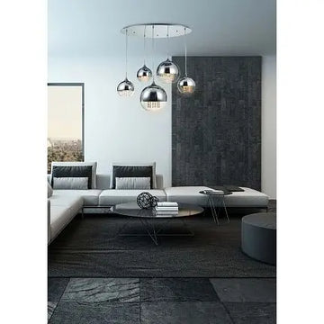 Pendant lamp with nickel metal frame, transparent glass and crystal accents in a luxurious design – Fermi | Maytoni