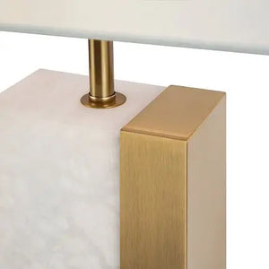 Table Lamp Rectangular Alabaster Ceramic Base Brass Finish & Fabric Shade – Bianco | Maytoni
