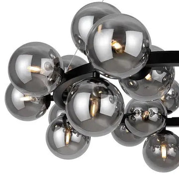 Pendant lamp with black metal frame and smoke-colored glass spheres in a modern design - Dallas | Maytoni