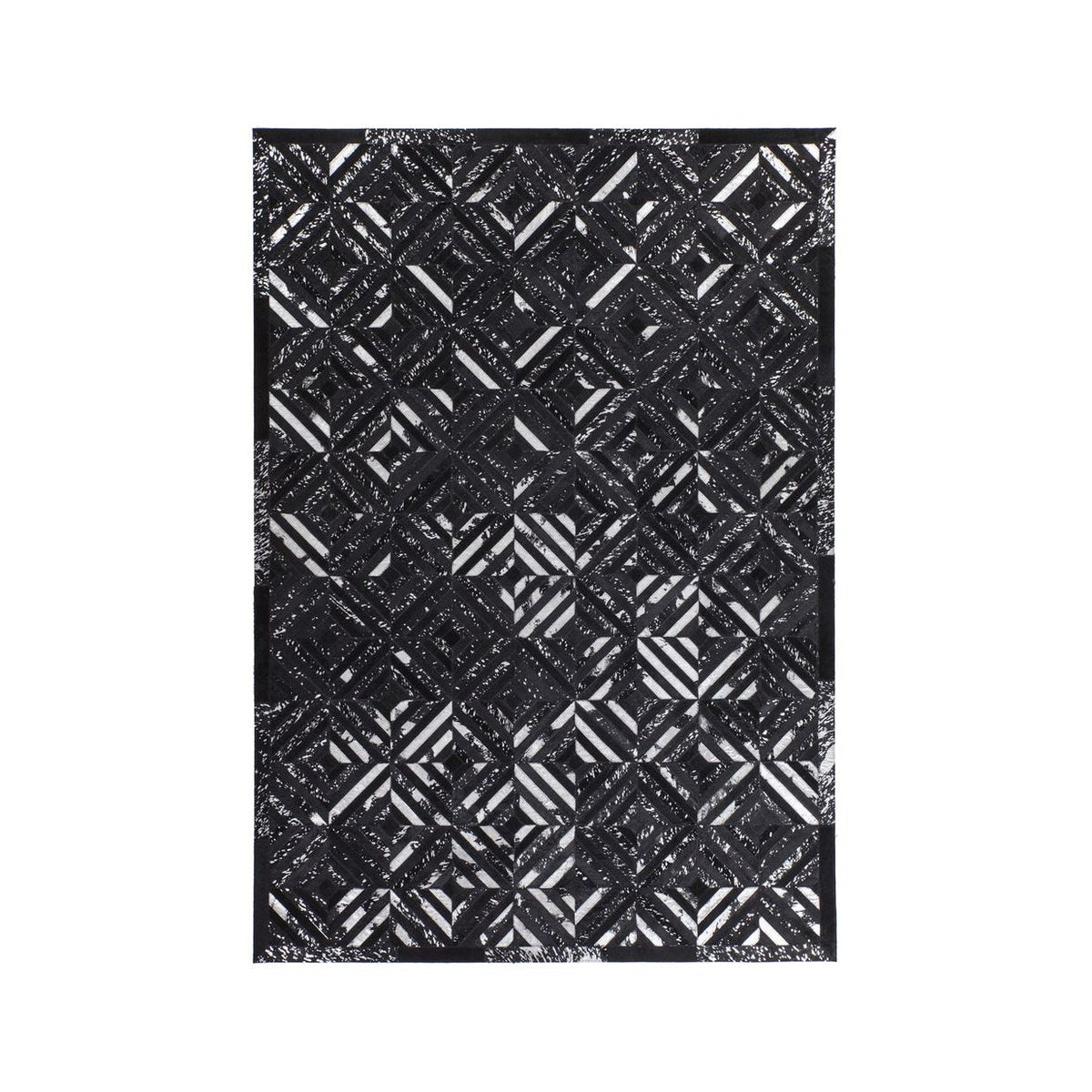 Lederteppich – Echtes Leder, Silberne Applikationen, Diamant Muster, 120 x 170 cm - Spark 410 | Kayoom