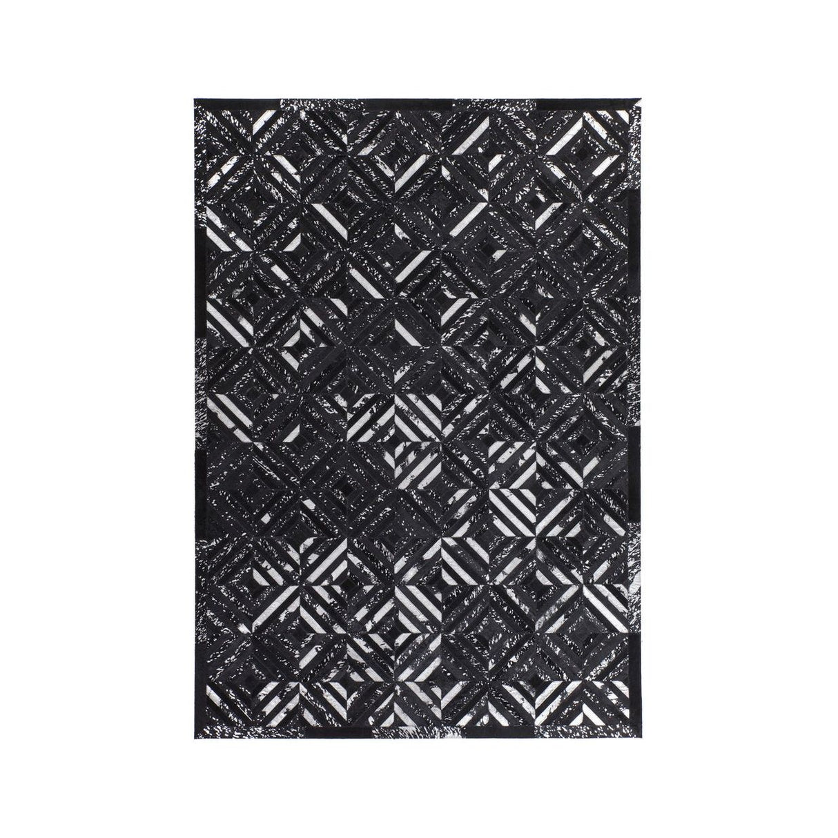 Lederteppich – Echtes Leder, Silberne Applikationen, Diamant Muster, 160 x 230 cm - Spark 410 | Kayoom