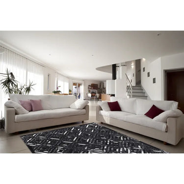 Lederteppich – Echtes Leder, Silberne Applikationen, Diamant Muster, 80 x 150 cm - Spark 410 | Kayoom