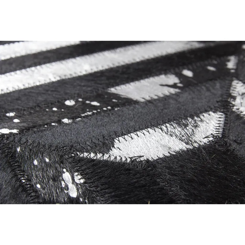 Carpet with metallic appliqués & geometric diamond pattern made of genuine leather - Spark 410 | Kayoom