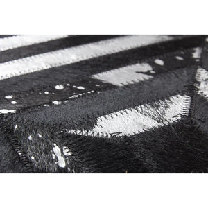 Carpet with metallic appliqués & geometric diamond pattern made of genuine leather - Spark 410 | Kayoom