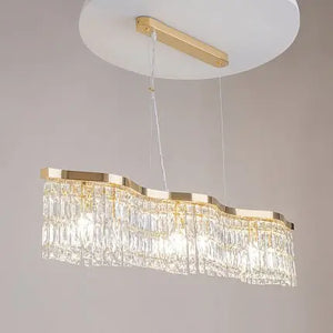 Pendant lamp with gold-coloured metal frame and crystal glass shades (6 × E14, max. 60 W, height adjustable 38–138 cm) in a luxurious design – Dune | Maytoni