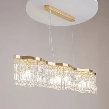 Pendant lamp with gold-coloured metal frame and crystal glass shades (6 × E14, max. 60 W, height adjustable 38–138 cm) in a luxurious design – Dune | Maytoni