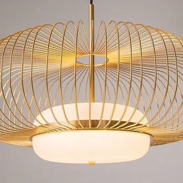 Pendant Lamp Brass-Colored Metal Grid & Opal Glass Diffuser – Levitation | Maytoni