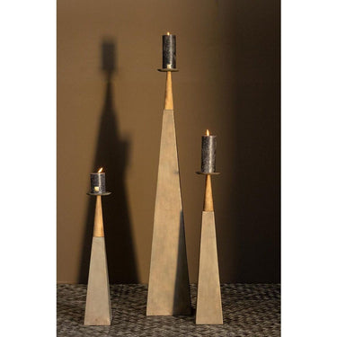 Kerzenhalter - Cinder Grey metal and wood piramid M von PTMD - Esszett Luxury | Stilvolles Wohnen mit Charakter
