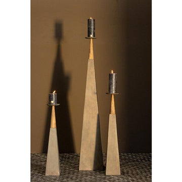 Kerzenhalter - Cinder Grey metal and wood piramid M von PTMD - Esszett Luxury | Stilvolles Wohnen mit Charakter