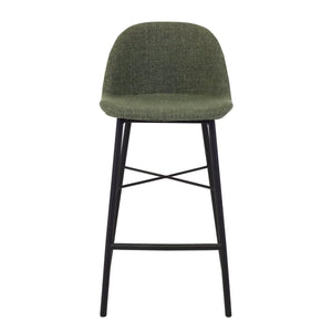 Velvet Bar Stool in Green Upholstered Seat Shell Black Metal Frame – Jade | Kick Collection