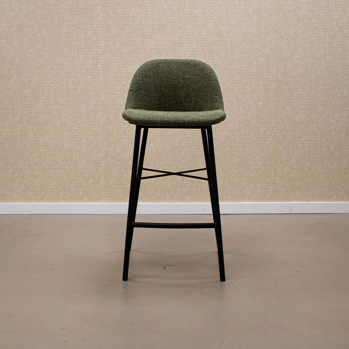 Velvet Bar Stool in Green Upholstered Seat Shell Black Metal Frame – Jade | Kick Collection