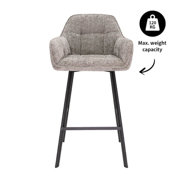 Barstool - Chenille Cover Grey, Ergonomic Design & Black Metal Frame – Lynn | Kick Collection