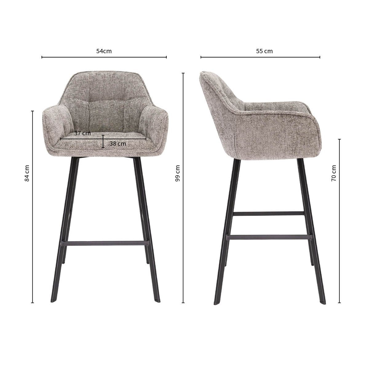 Barstuhl – Chenille Stoff, Metall Gestell, Graue Farbe - Lynn | Kick Collection