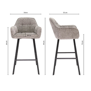 Barstuhl – Chenille Stoff, Metall Gestell, Graue Farbe - Lynn | Kick Collection