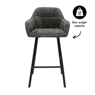 Bar Stools - Dark Grey Chenille Fabric, Ergonomic Design & Black Metal Frame – Lynn | Kick Collection