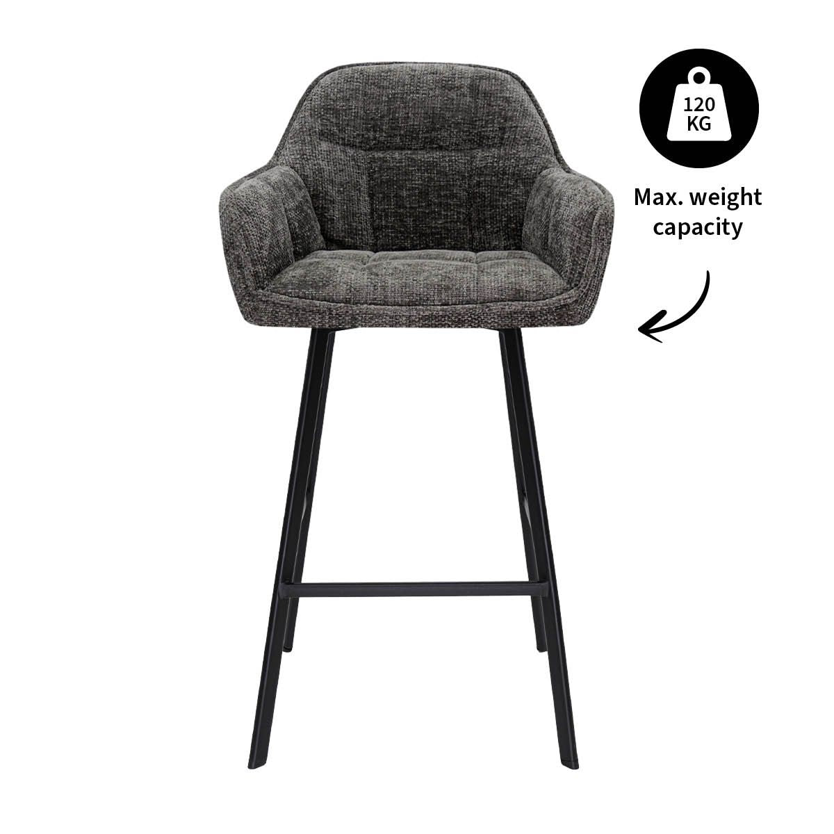 Barstuhl – Chenille Stoff, Metall Gestell, Dunkelgraue Farbe - Lynn | Kick Collection