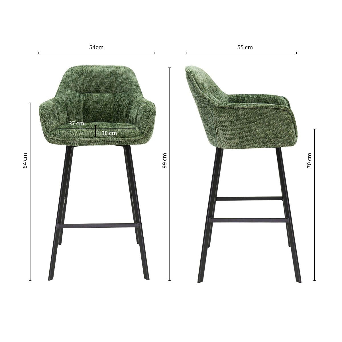 Barstuhl – Chenille Stoff, Metall Gestell, Grüne Farbe - Lynn | Kick Collection
