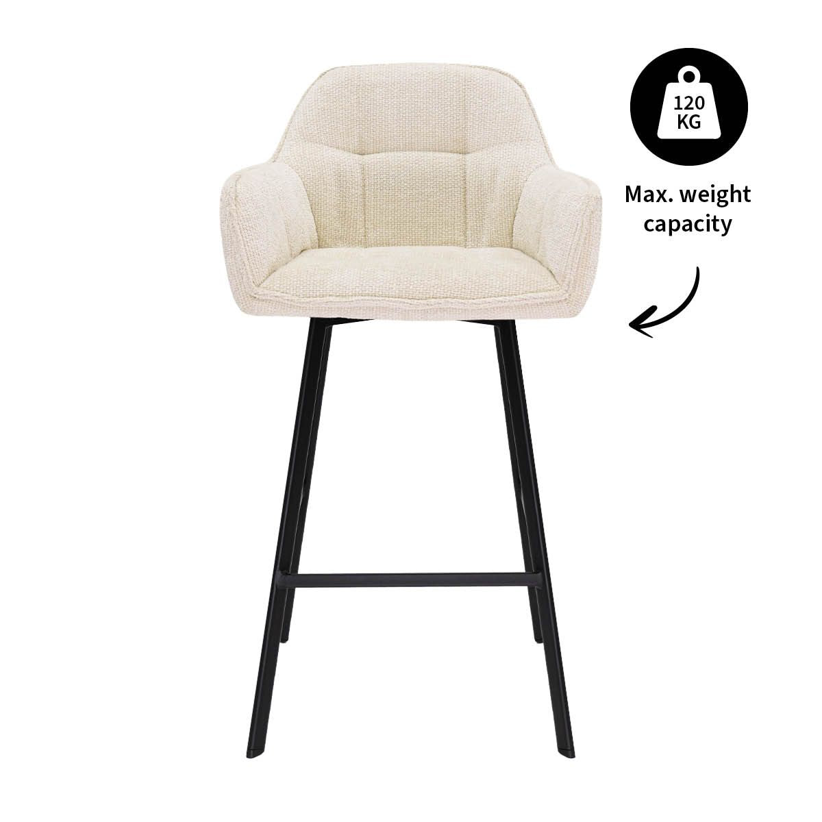 Barstuhl – Chenille Stoff, Metall Gestell, Creme Farbe - Lynn | Kick Collection