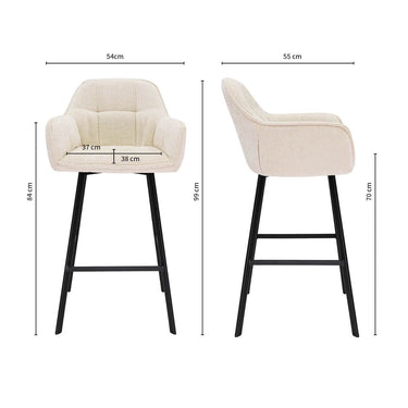 Bar Stool - Cream Chenille Cover, Ergonomic Design & Black Metal Frame – Lynn | Kick Collection