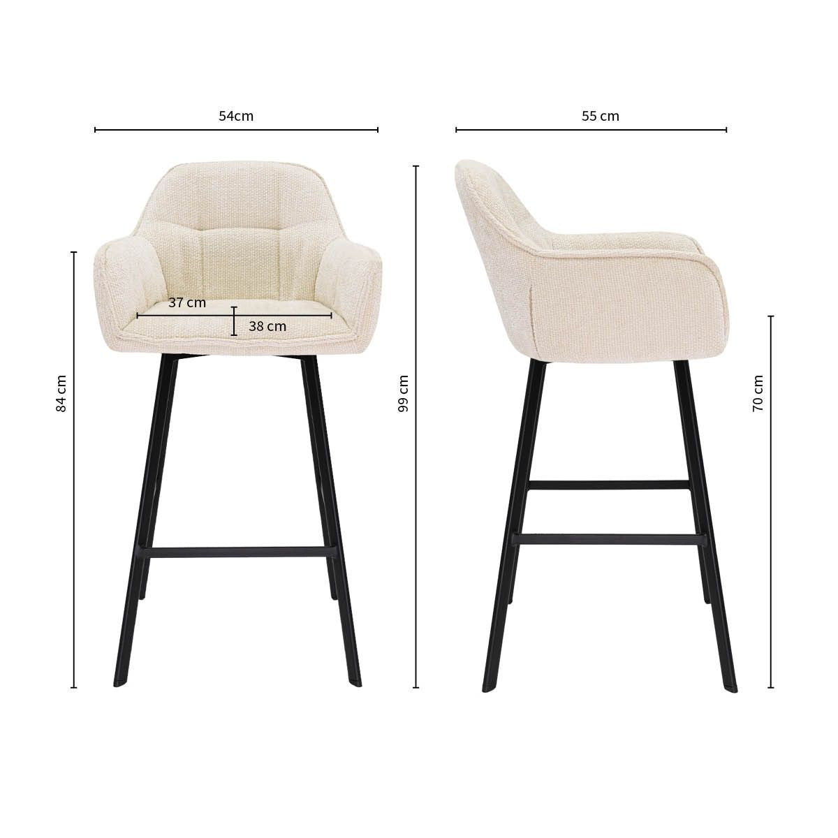 Barstuhl – Chenille Stoff, Metall Gestell, Creme Farbe - Lynn | Kick Collection