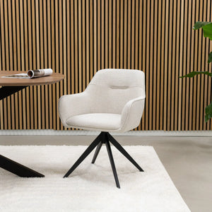 Esszimmerstuhl – Weiße Farbe, Grober Texturstoff, 360° Drehfunktion - Arne | Kick Collection
