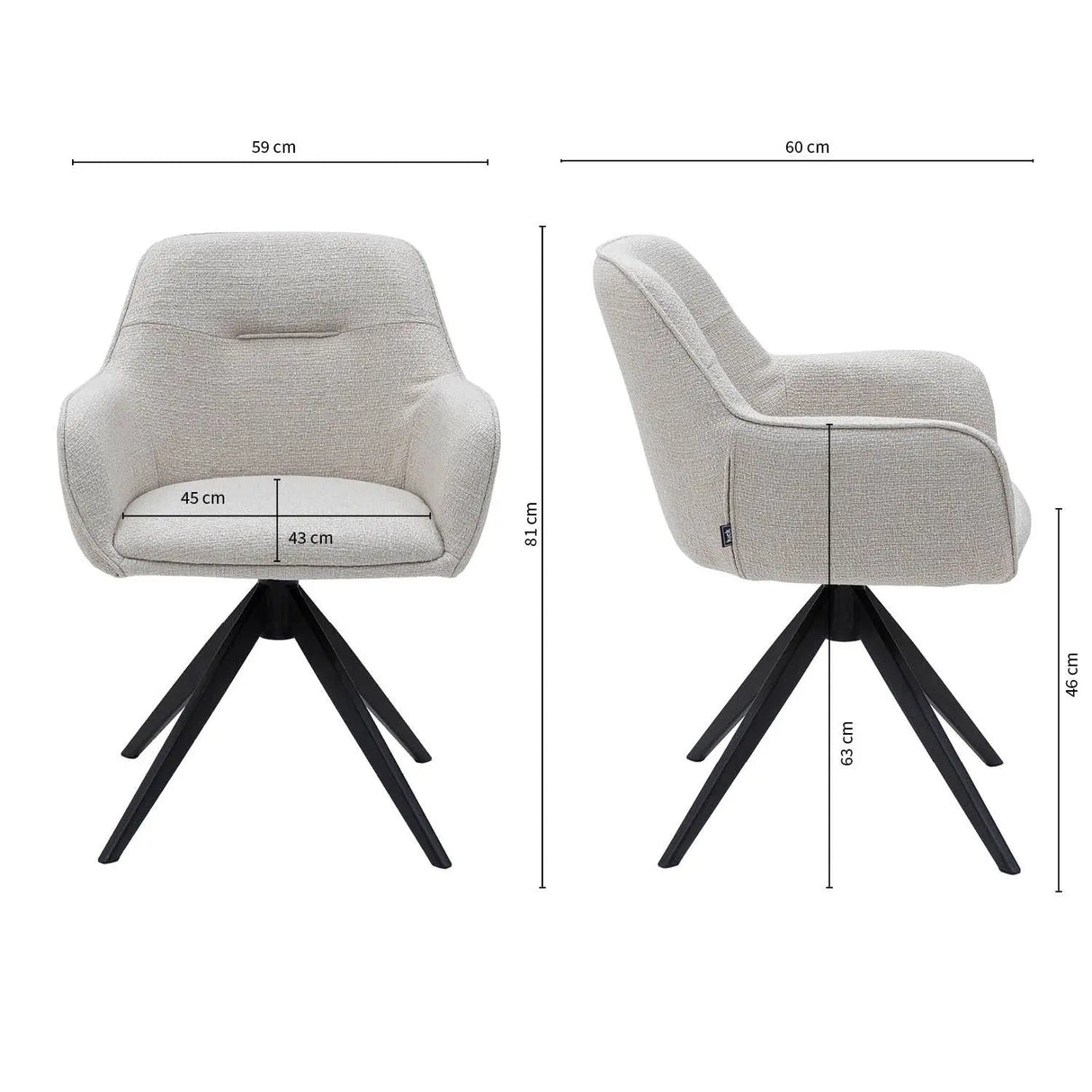 Esszimmerstuhl – Weiße Farbe, Grober Texturstoff, 360° Drehfunktion - Arne | Kick Collection