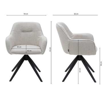 Esszimmerstuhl – Weiße Farbe, Grober Texturstoff, 360° Drehfunktion - Arne | Kick Collection