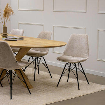 Esszimmerstuhl Strukturstoffbezug mit modernem schwarzem Metallgestell – Bren Terra | Kick Collection - Esszett Luxury | Stilvolles Wohnen mit Charakter