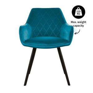 Esszimmerstuhl – Velvet Stoff, Schwarzes Metallgestell, Blaue Farbe - Karl  | Kick Collection