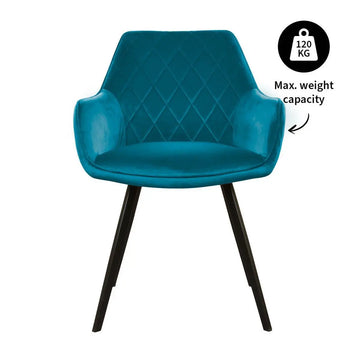Esszimmerstuhl – Velvet Stoff, Schwarzes Metallgestell, Blaue Farbe - Karl  | Kick Collection