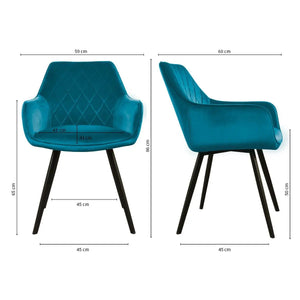 Esszimmerstuhl – Velvet Stoff, Schwarzes Metallgestell, Blaue Farbe - Karl  | Kick Collection