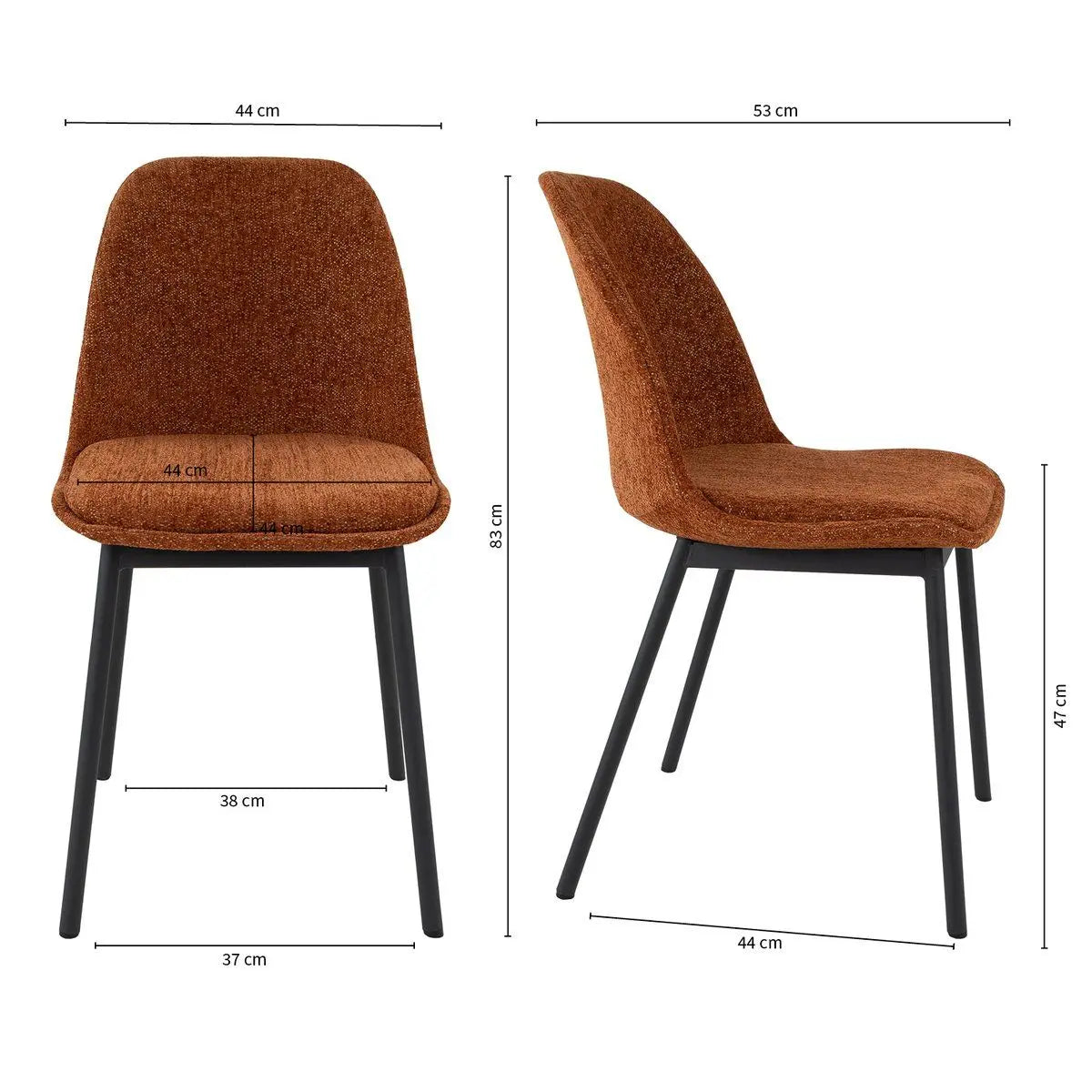 Esszimmerstuhl – Strukturstoff, Schwarzes Metallgestell, Orange Farbe - Lana | Kick Collection