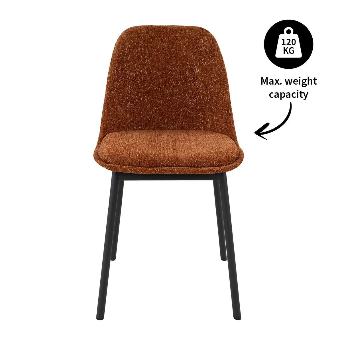 Esszimmerstuhl – Strukturstoff, Schwarzes Metallgestell, Orange Farbe - Lana | Kick Collection