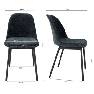 Esszimmerstuhl – Strukturstoff, Schwarzes Metallgestell, Blaue Farbe - Lana | Kick Collection