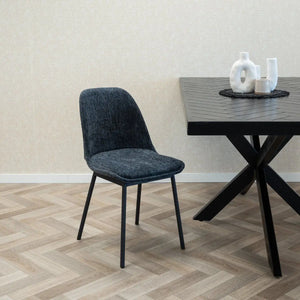 Esszimmerstuhl – Strukturstoff, Schwarzes Metallgestell, Blaue Farbe - Lana | Kick Collection