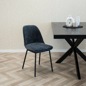 Esszimmerstuhl – Strukturstoff, Schwarzes Metallgestell, Blaue Farbe - Lana | Kick Collection