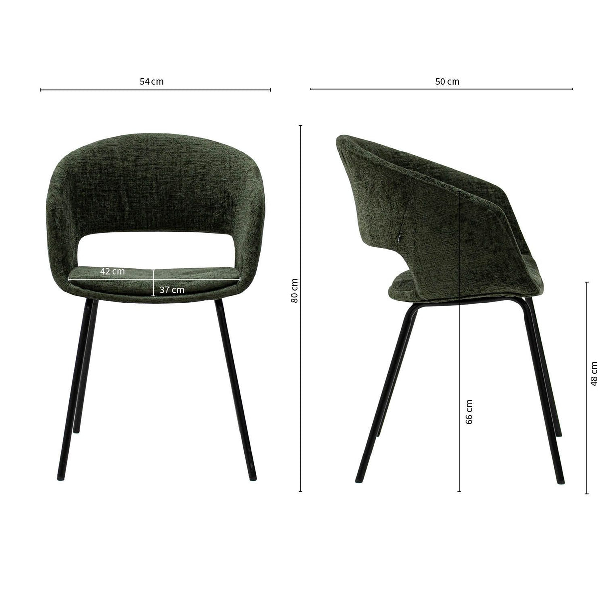 Esszimmerstuhl – Texture Stoff, Metall Gestell, Grüne Farbe - Mette | Kick Collection