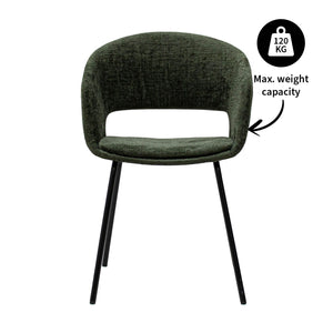 Esszimmerstuhl – Texture Stoff, Metall Gestell, Grüne Farbe - Mette | Kick Collection